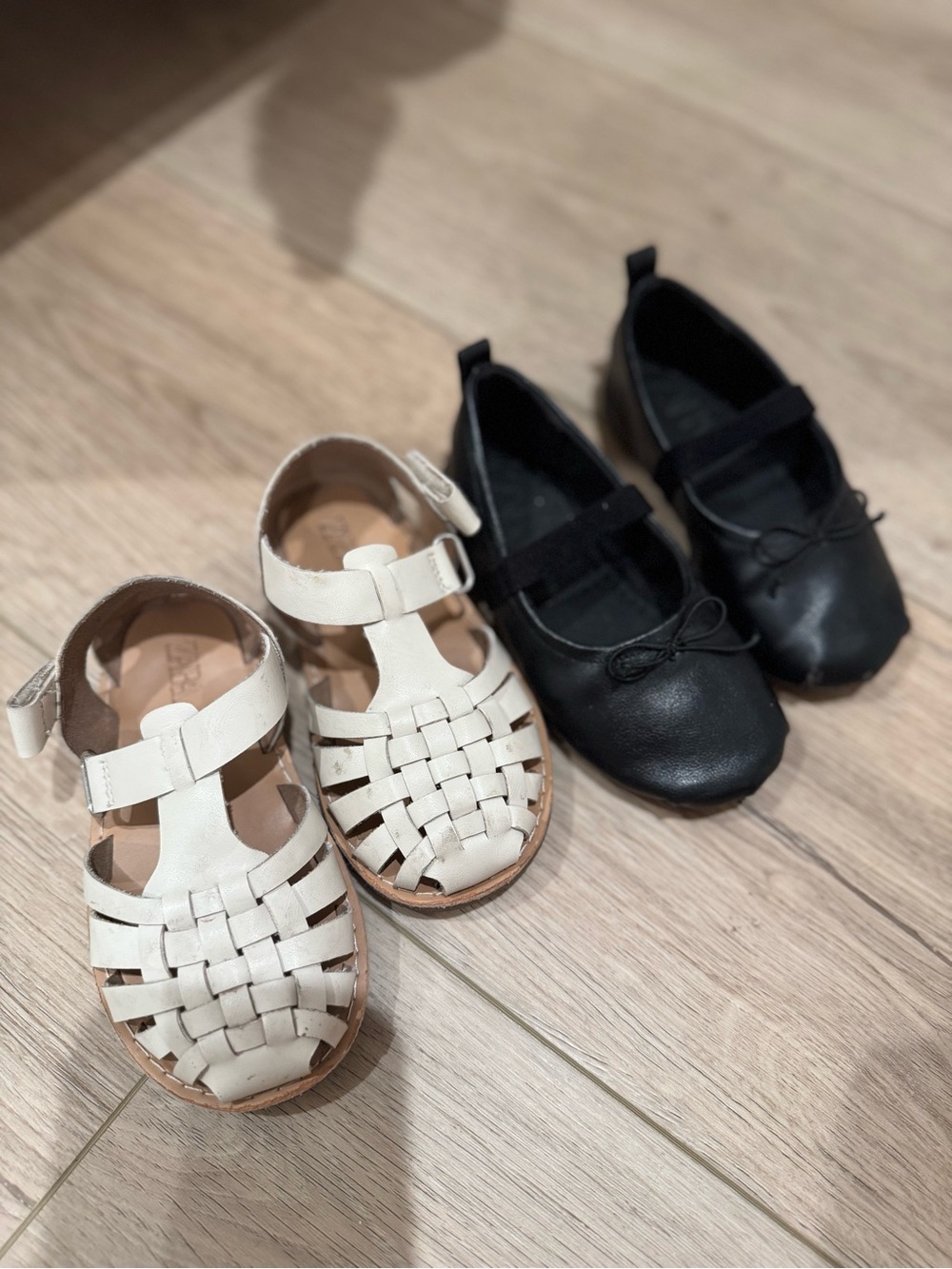 Zara Cream Woven Sandals and Black Ballet Flats Kids Set